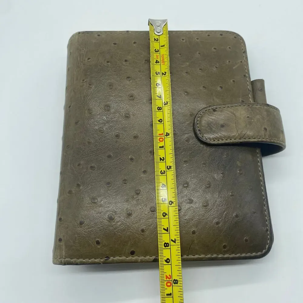 Franklin Covey Brown Green Ostrich Leather Planner Structured 3-Ring Binder Card